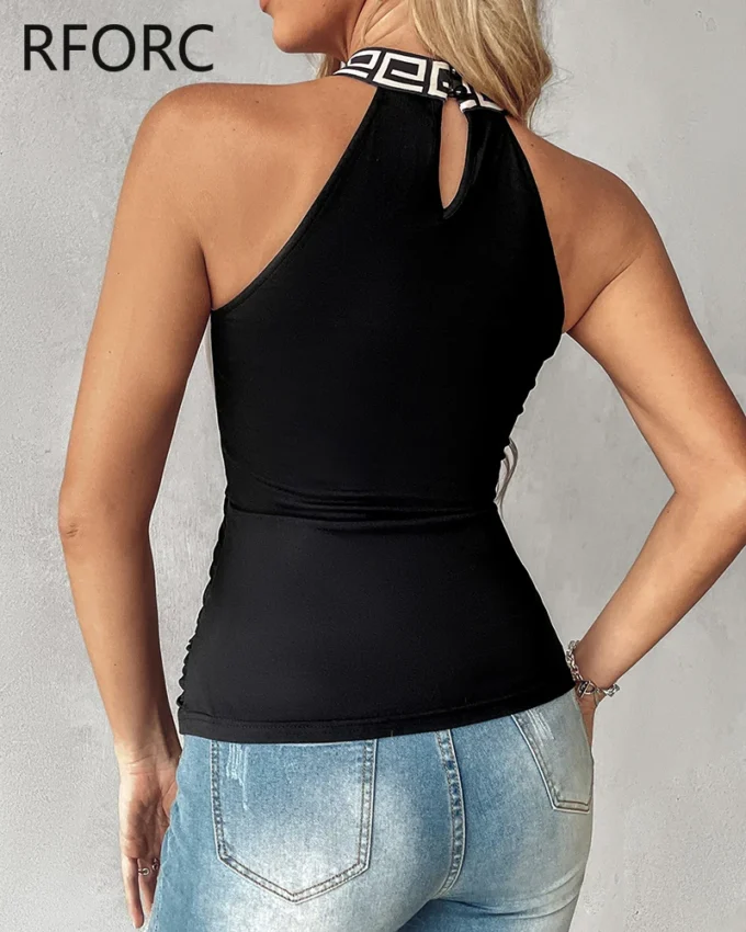 2024 Women Chic Halter Patchwork V Neck Sleeveless Sexy Camis Crop Tops