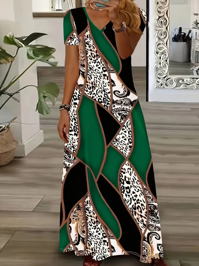 Summer New Designer Patchwork Leopard Print Women's Dresses Plus Size Elegant Dresses Long Dresses Female Fashion Women's Cloth