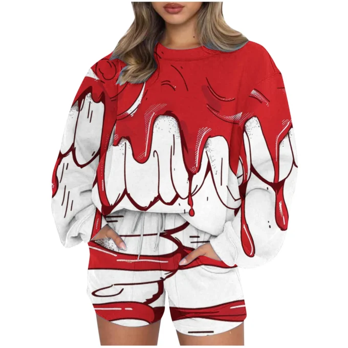 Fashion Long Sleeve Sweatshirt Shorts Halloween Print Sets Woman Autumn And Winter O-neck Sports Pullover 2 Piece Set For Women