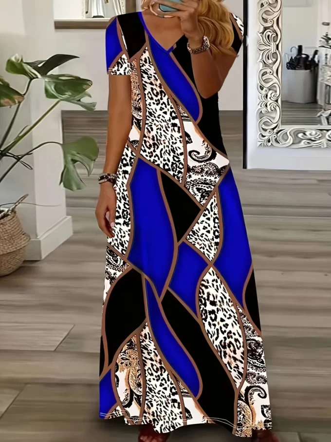 Summer New Designer Patchwork Leopard Print Women's Dresses Plus Size Elegant Dresses Long Dresses Female Fashion Women's Cloth