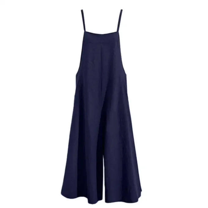 Casual Loose Jumpsuit Women Summer Solid Cotton Linen Straps Wide Leg Pants Dungaree Bib Overalls Sleeveless Oversized Jumpsuits