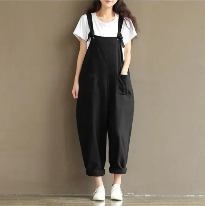 Women's Solid Color Simple Suspender Jumpsuit Sanded Cotton Pocket Loose Suspender Casual Pants Daily Commuter Wear S-3XL