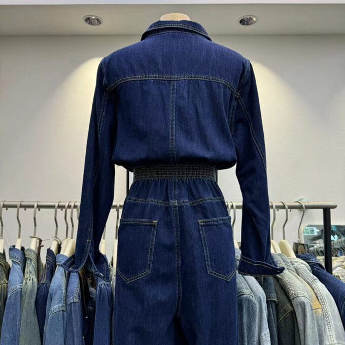 Single-breasted straight-leg denim jumpsuit