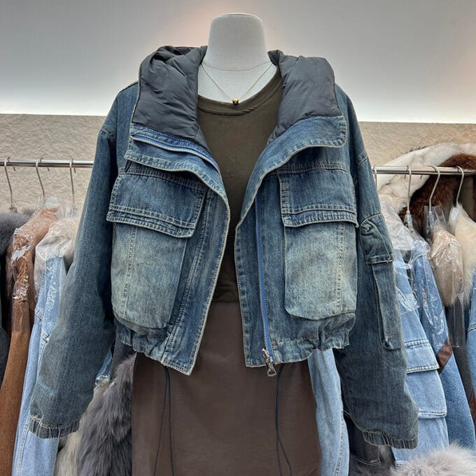 Women's double-sided thickened denim short jacket